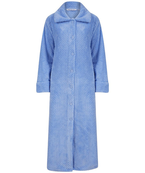 Slenderella Luxury Waffle Fleece Full Button Front Dressing Gown 52" Sandras-Online Slenderella Luxury Waffle Fleece Full Button Front Dressing Gown 52" Sandras-Online