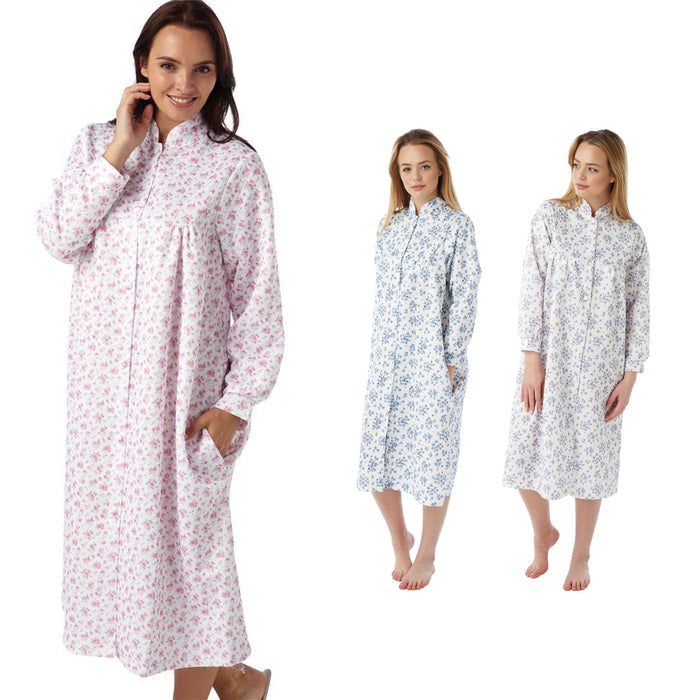 Lightweight Mock Quilt Button Front Floral Dressing Gown