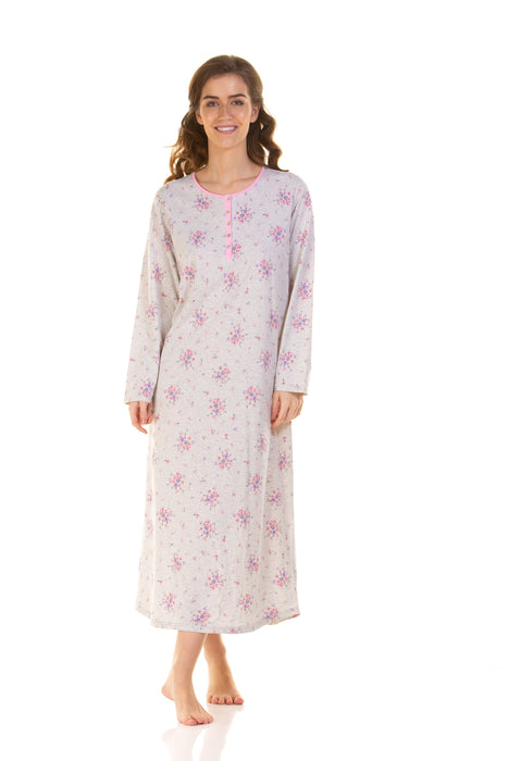 Long Sleeve Longer Length Pink Bouquet Print Nightdress