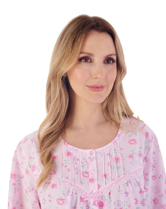 Slenderella Long Sleeve Nightdress in Cotton Lawn  with Round Neck