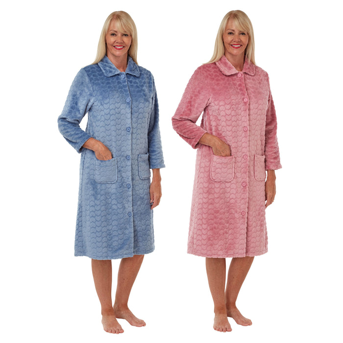Marlon Heart Embossed Pattern Button Front Dressing Gown