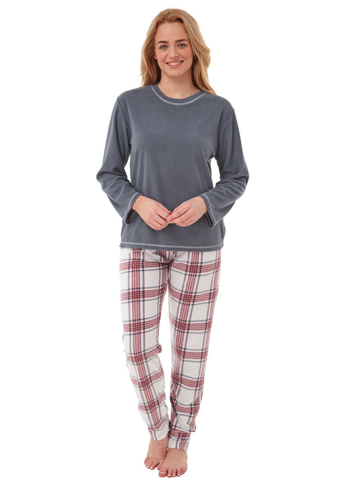 Ladies Micro Fleece Pyjama With Tartan Bottoms