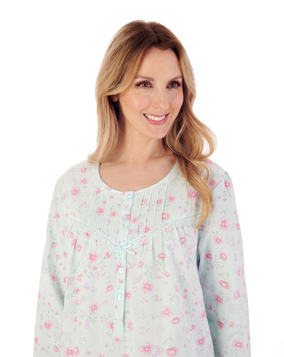 Slenderella Long Sleeve Nightdress in Cotton Lawn  with Round Neck