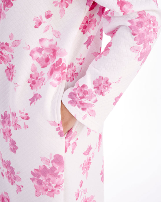 Slenderella Cotton Rich Mock Quilt Button Front Dressing Gown