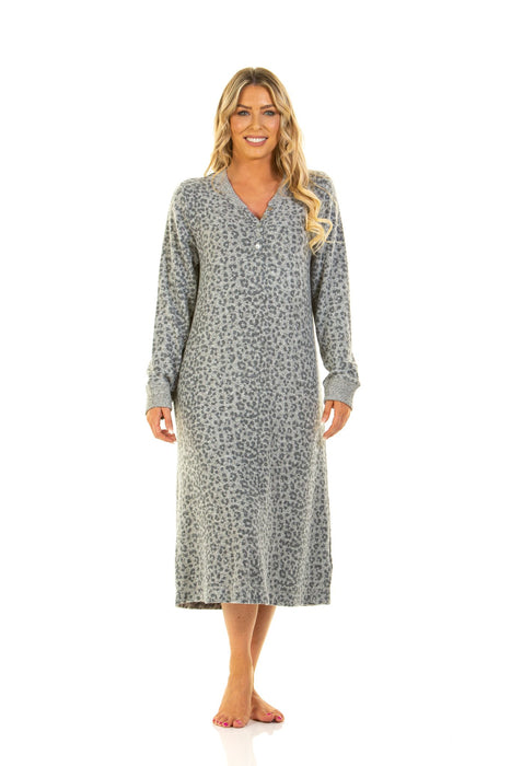 Long Sleeve Cloud Knit Leopard Print Lounger Nightdress