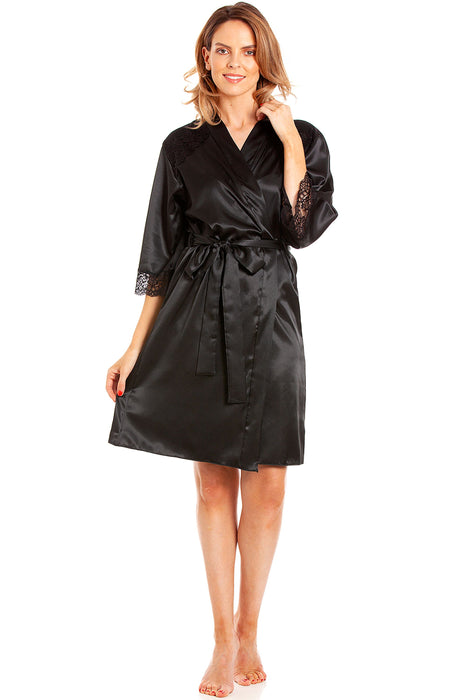 Black silk short robe